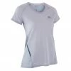 KALENJI WOMEN'S RUN LIGHT T-SHIRT Light grey/PURPLE