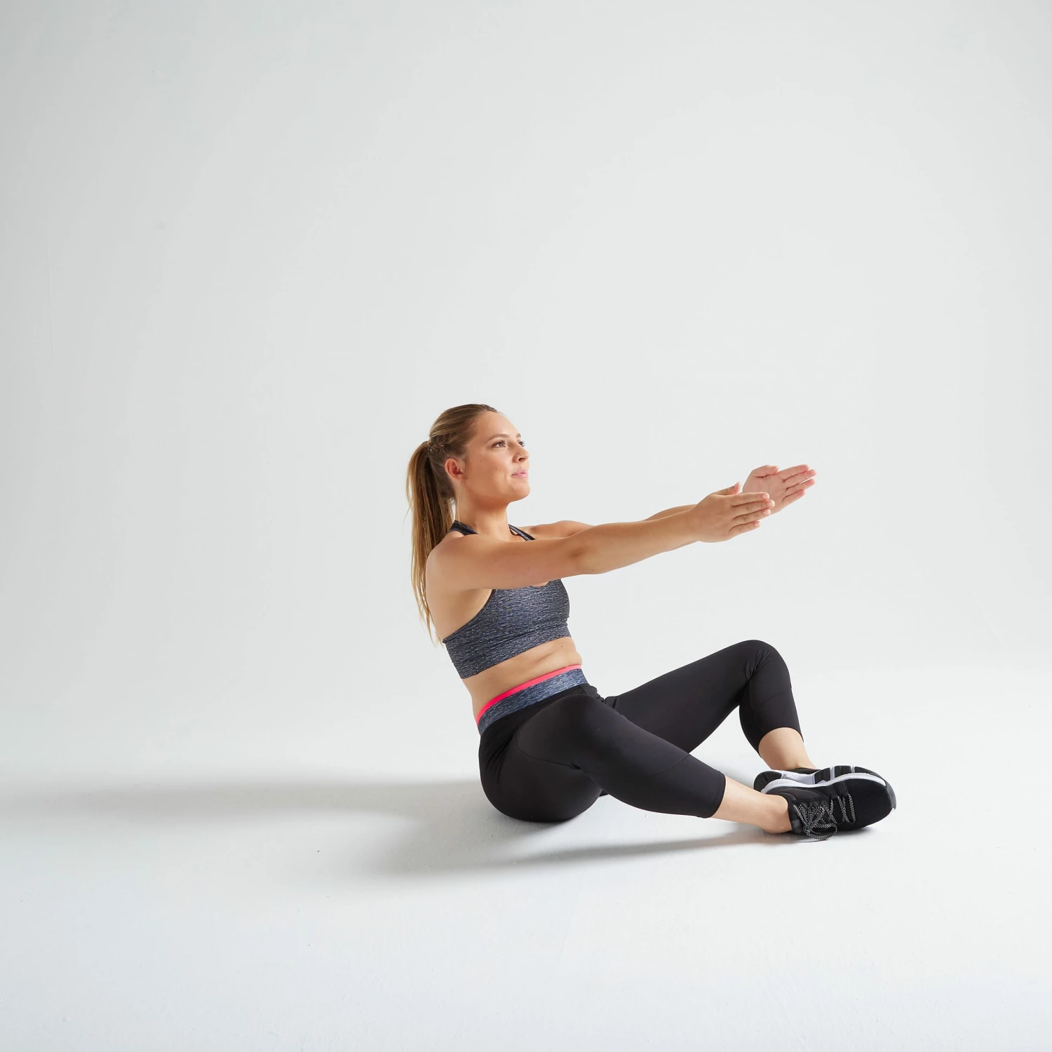 DOMYOS 100 Women's Fitness Cardio Training 7/8 Leggings BLACK/GREY/Fluo coral pink 2 DOMYOS 100 Women's Fitness Cardio Training 7/8 Leggings BLACK/GREY/Fluo coral pink - Image 2