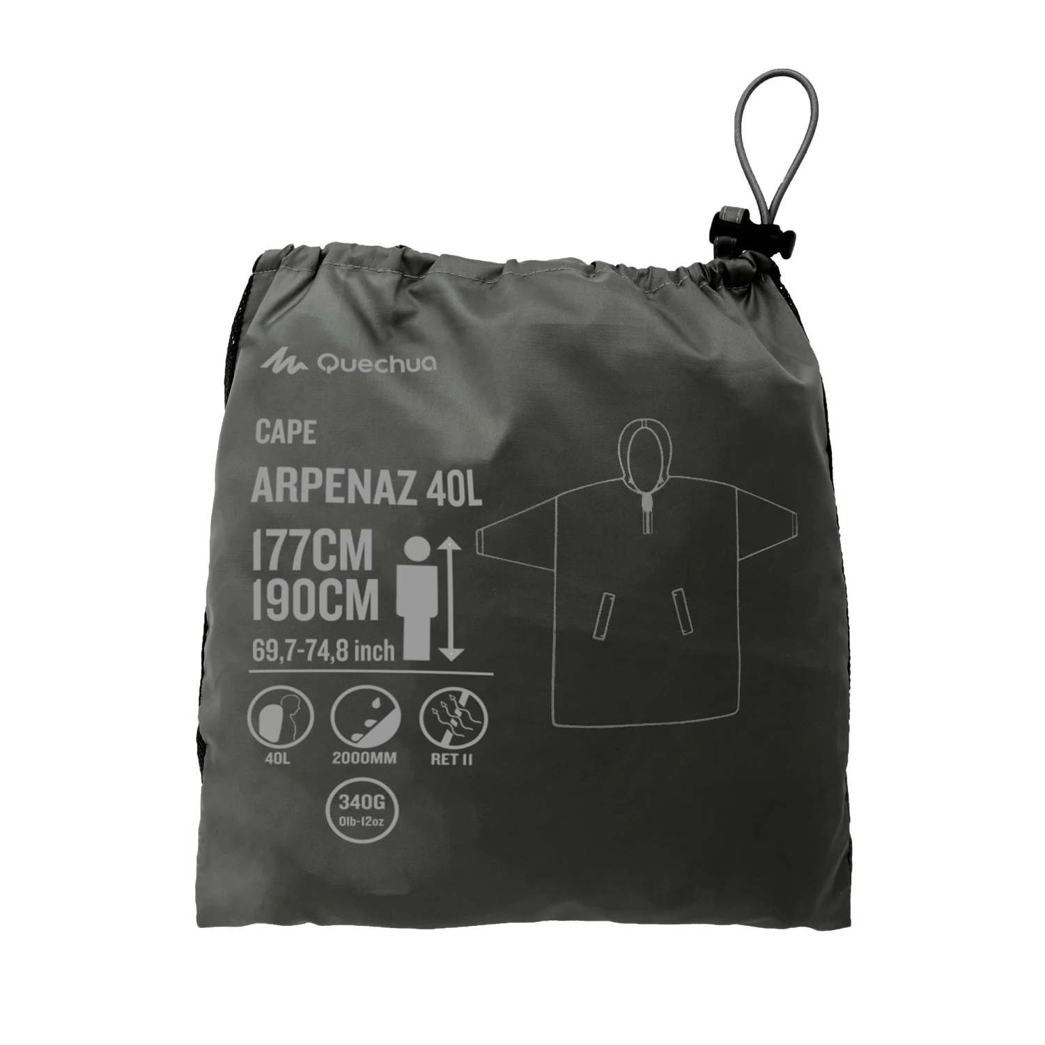 FORCLAZ Hiking Rain Poncho Arpenaz 40L Size L/XL BLACK 7 FORCLAZ Hiking Rain Poncho Arpenaz 40L Size L/XL BLACK - Image 7