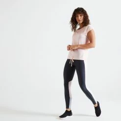 DOMYOS Loose Fitness T-Shirt GREY/BLACK 18 DOMYOS Loose Fitness T-Shirt GREY/BLACK -Women Sports Elegant Store k1699d449515e21f5edd48056e0a21304