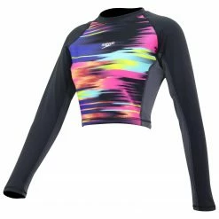 SPEEDO DELUXE PRINTED LADIES' LONG SLEEVE CROPPED RASHGUARD BLACK