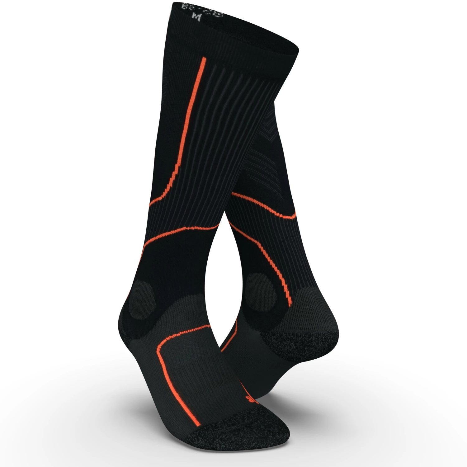 KIPRUN RUNNING COMPRESSION SOCKS BLACK/Fluo blood orange 1 KIPRUN RUNNING COMPRESSION SOCKS BLACK/Fluo blood orange