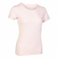 DOMYOS Women's Pilates & Gentle Gym 100% Cotton T-Shirt Desert rose