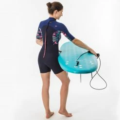 OLAIAN Women's Surfing Shorty short-sleeved with back zip 500 WAKU Navy blue/Galaxy blue/Fluo coral pink 17 OLAIAN Women's Surfing Shorty short-sleeved with back zip 500 WAKU Navy blue/Galaxy blue/Fluo coral pink -Women Sports Elegant Store k3e58e19fe55a1bcb58abf6cc8f140c52