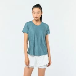 DOMYOS Close-Fitting Fitness T-Shirt Frozen cedar/MULTI-COLOUR -Women Sports Elegant Store k515e2c3c0ab6a5f43b8da9838ee51354