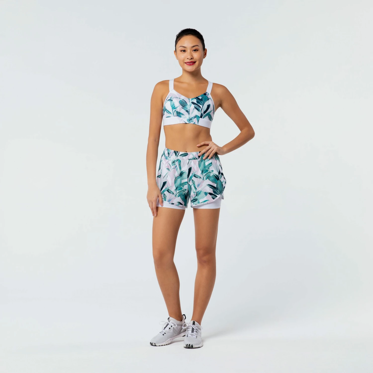 DOMYOS Women's Fitness Cardio Training Sports Bra 500 Snow white/Fluo pale peach 6 DOMYOS Women's Fitness Cardio Training Sports Bra 500 Snow white/Fluo pale peach - Image 6