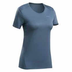 QUECHUA Women’s Mountain Walking Short-Sleeved T-Shirt MH100 Storm grey