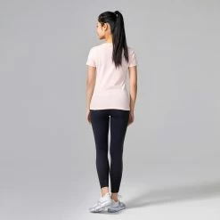 DOMYOS Women's Pilates & Gentle Gym 100% Cotton T-Shirt Desert rose -Women Sports Elegant Store k6f3761e0f9e28074414daf9420a8feee