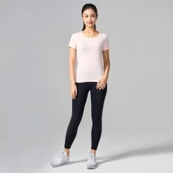 DOMYOS Women's Pilates & Gentle Gym 100% Cotton T-Shirt Desert rose -Women Sports Elegant Store k7153a46284fecf3ec048bd97ffe27f5f