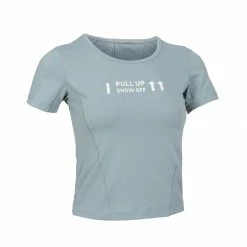 DOMYOS BODY BUILDING WOMEN CROP CN LIGHT BLUE GREY/LIGHT BLUE GREY