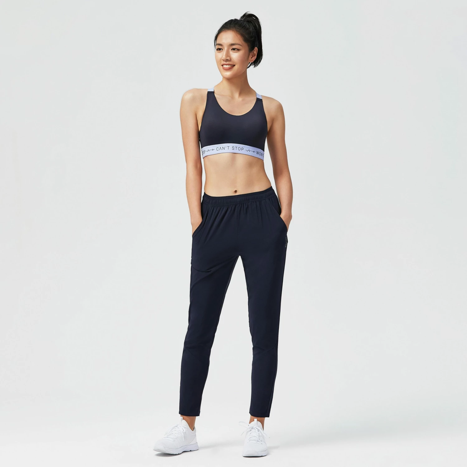 DOMYOS Women's Fitness Cardio Training Bottoms 100 Asphalt blue 6 DOMYOS Women's Fitness Cardio Training Bottoms 100 Asphalt blue - Image 6