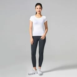 NYAMBA 500 Slim-Fit Women's Pilates & Gentle Gym T-Shirt GREY BLUE -Women Sports Elegant Store k9a8a36bb3ee07b3685051734303272b2
