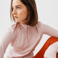 KALENJI Run Dry + Women's Running Long-Sleeved Zip Tee-Shirt PINK -Women Sports Elegant Store ka0321f03b9c23ad3f3fe025da0447bb0