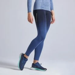 KIPRUN KIPRUN WOMEN'S RUNNING TIGHTS LIGHTWEIGHT & BREATHABLE BLACK BLUE BLACK/Navy blue/Navy blue
