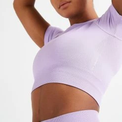 DOMYOS Short-Sleeved Cropped Seamless Fitness T-Shirt Neon lavender/Iced coffee 8 DOMYOS Short-Sleeved Cropped Seamless Fitness T-Shirt Neon lavender/Iced coffee -Women Sports Elegant Store ka90d38a53ce23032283a8d2b151041b3