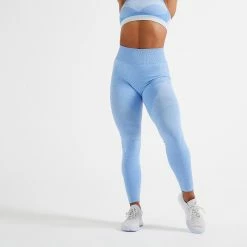 DOMYOS High-Waisted Seamless Shaping Fitness Leggings Neon lavender/Iced coffee