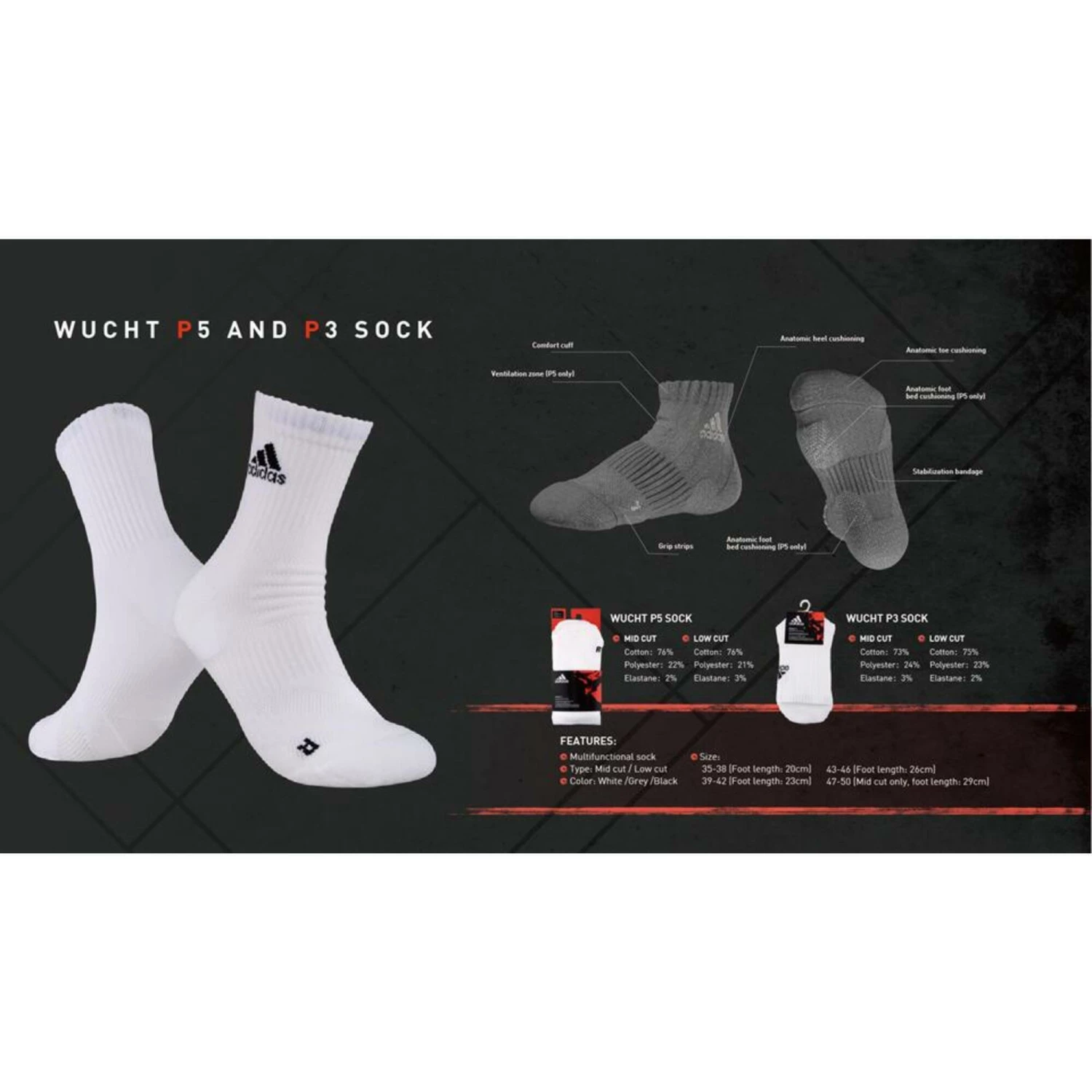 ADIDAS wucht P5 Badminton Socks Low Cut Grey with Power Berry Size 3 WHITE 6 ADIDAS wucht P5 Badminton Socks Low Cut Grey with Power Berry Size 3 WHITE - Image 6