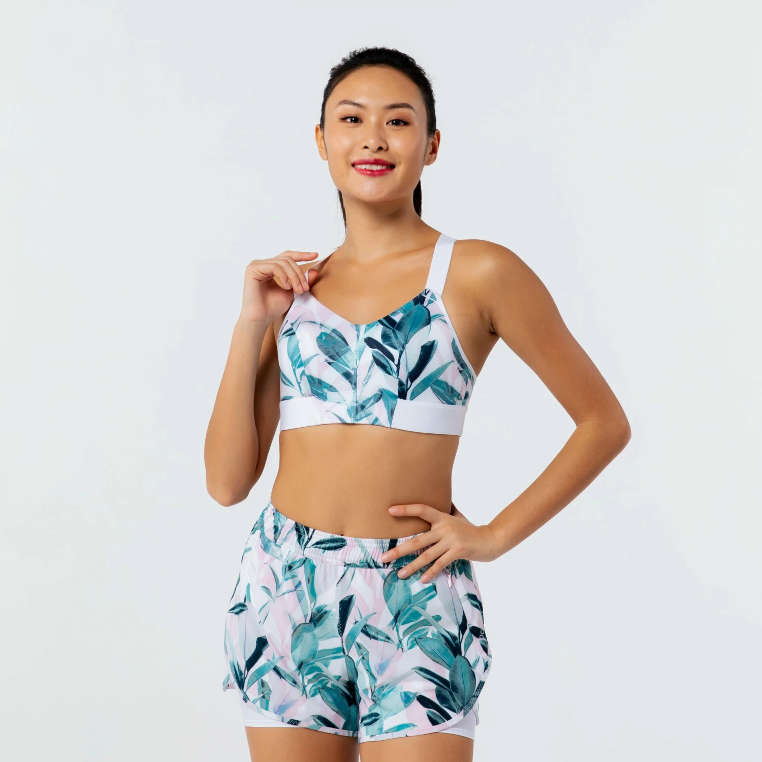 DOMYOS Women's Fitness Cardio Training Sports Bra 500 Snow white/Fluo pale peach 2 DOMYOS Women's Fitness Cardio Training Sports Bra 500 Snow white/Fluo pale peach - Image 2