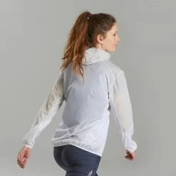 QUECHUA Women's Fast Hiking Windproof Jacket FH500 Helium Wind WHITE/Lunar grey/Turquoise -Women Sports Elegant Store kbcd53b6034f4c2e77258c96b2a15d906