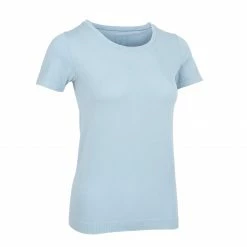 KIMJALY Women's Short-Sleeved Seamless Yoga T-Shirt Faded denim