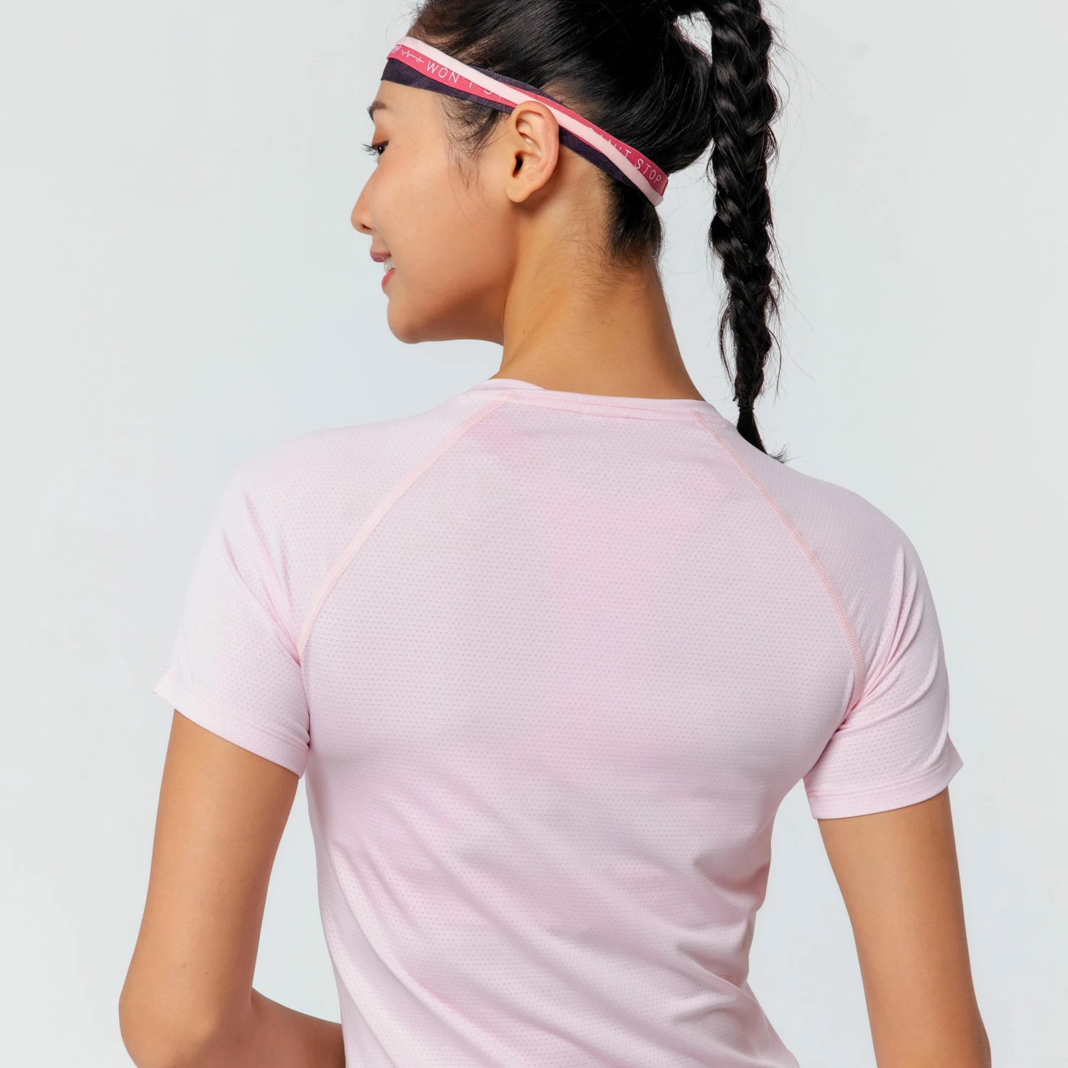 DOMYOS Women's Fitness Cardio Training T-Shirt 500 Begonia pink/Candyfloss 2 DOMYOS Women's Fitness Cardio Training T-Shirt 500 Begonia pink/Candyfloss - Image 2