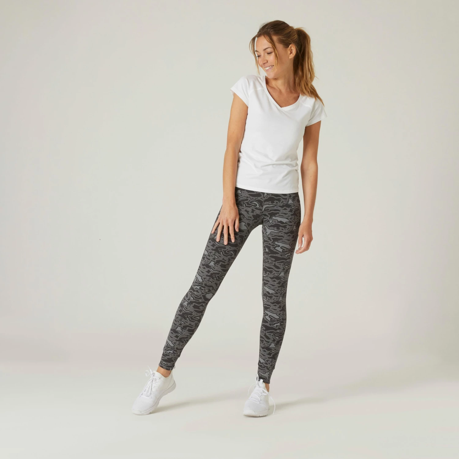 NYAMBA Stretchy High-Waisted Cotton Fitness Leggings GREY 3 NYAMBA Stretchy High-Waisted Cotton Fitness Leggings GREY - Image 3