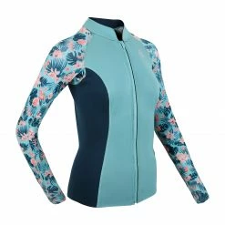 SUBEA Women's Long Sleeve Neoprene Thermal Top 500 turquoise CN Turquoise green/Dark petrol blue/Desert rose