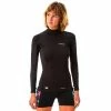 OLAIAN T-shirt anti-UV surf neoprene and fleece long sleeve women's black BLACK