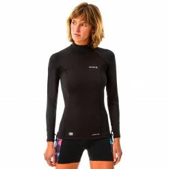 OLAIAN T-shirt anti-UV surf neoprene and fleece long sleeve women's black BLACK