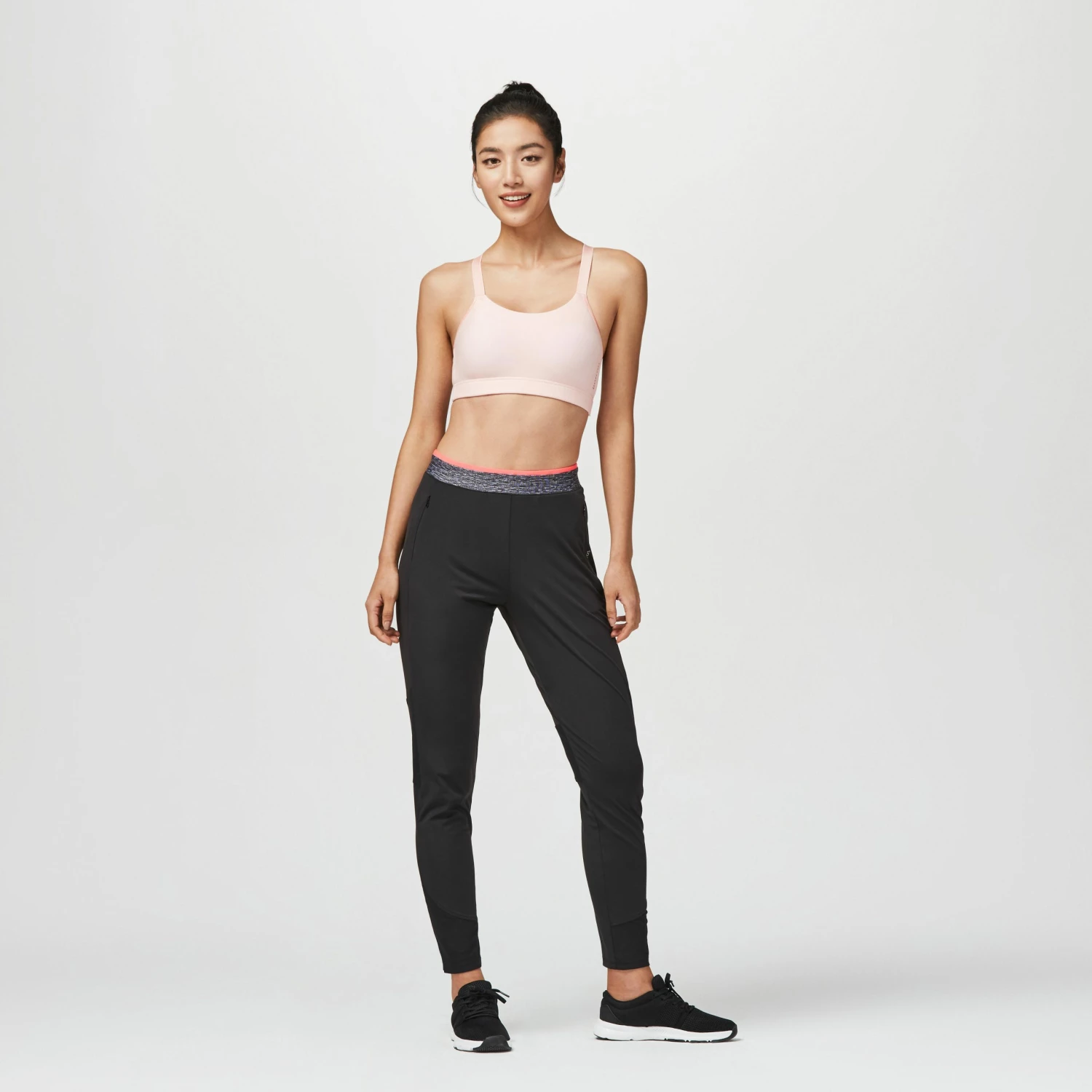 DOMYOS Women's Fitness Cardio Training Bottoms BLACK/GREY/Fluo coral pink 4 DOMYOS Women's Fitness Cardio Training Bottoms BLACK/GREY/Fluo coral pink - Image 4