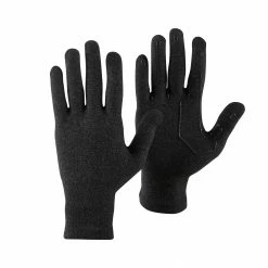 FORCLAZ Unisex Mountain Trekking Touchscreen-Compatible Liner Gloves Trek 500 BLACK/Charcoal grey/BLACK
