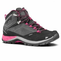 QUECHUA WATERPROOF MOUNTAIN HIKING SHOES Iced coffee/Coral red