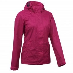 QUECHUA Women’s waterproof mountain walking rain jacket MH100 – Pink PINK