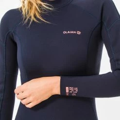 OLAIAN SURF 100 Neoprene wetsuit 2/2 mm women’s Marine blue back zip Navy blue/Pale Coral -Women Sports Elegant Store kea5a3eda3e8d35f51366539db7db8a65