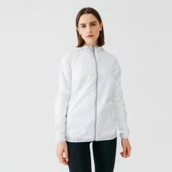KALENJI Run Wind Women's Running Windproof Jacket Snow white/Foggy blue