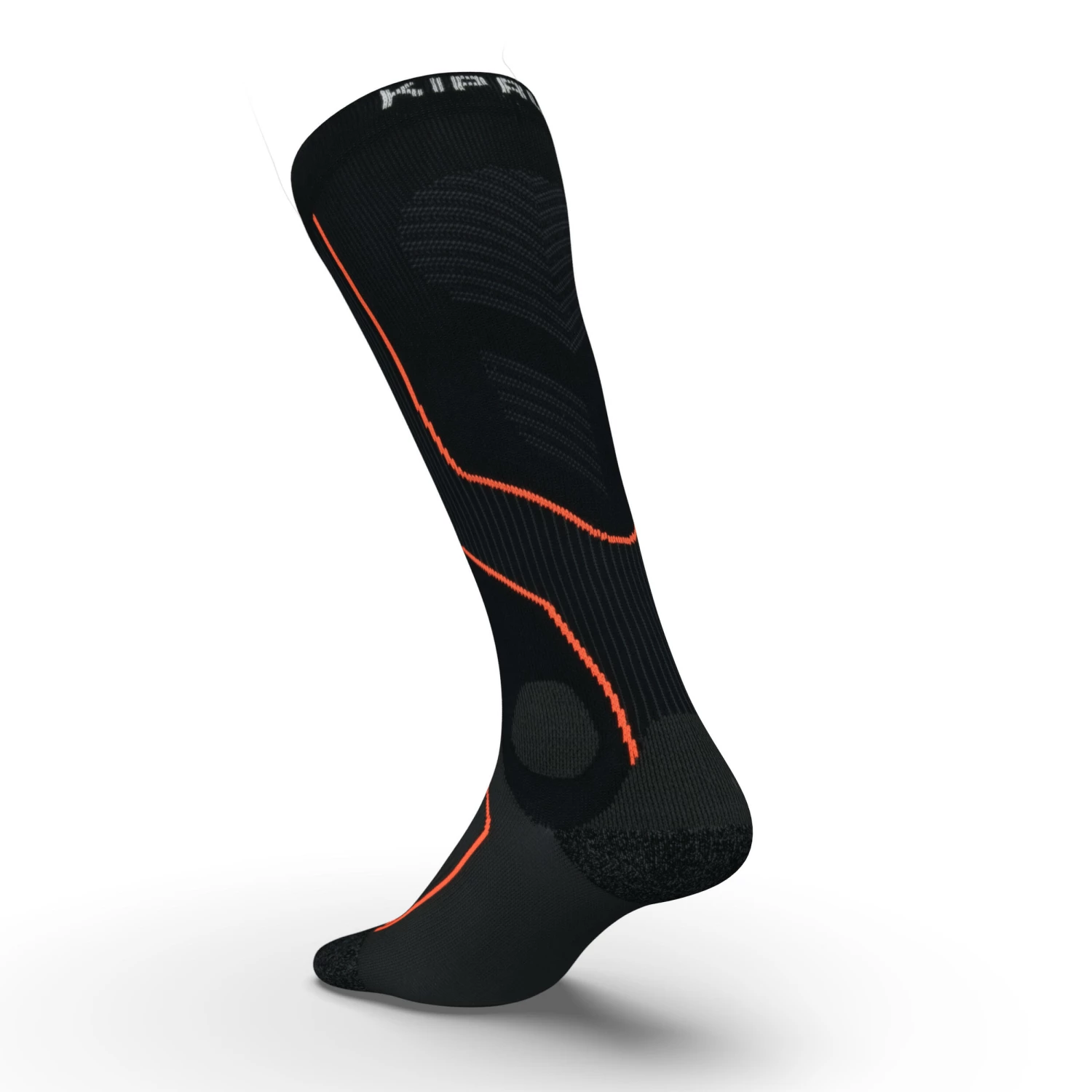 KIPRUN RUNNING COMPRESSION SOCKS BLACK/Fluo blood orange 2 KIPRUN RUNNING COMPRESSION SOCKS BLACK/Fluo blood orange - Image 2
